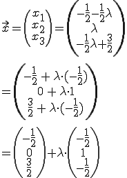 x=(x1,x2,x3)=(-0.5+lambda*-0.5, 0+lambda*1, 1.5+lambda*-0.5)