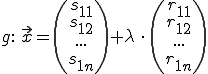g: x=(s_11,s_12,...,s_1n)+lambda*(r_11,r_12,...,r_1n)