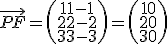 Vektor PF=(11-1,22-2,33-3)=(10,20,30)
