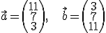 vektor a=(11_7_3) , vektor b=(3_7_11)