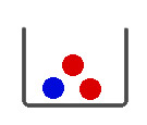 Urne mit zwei roten und einer blauen Kugel